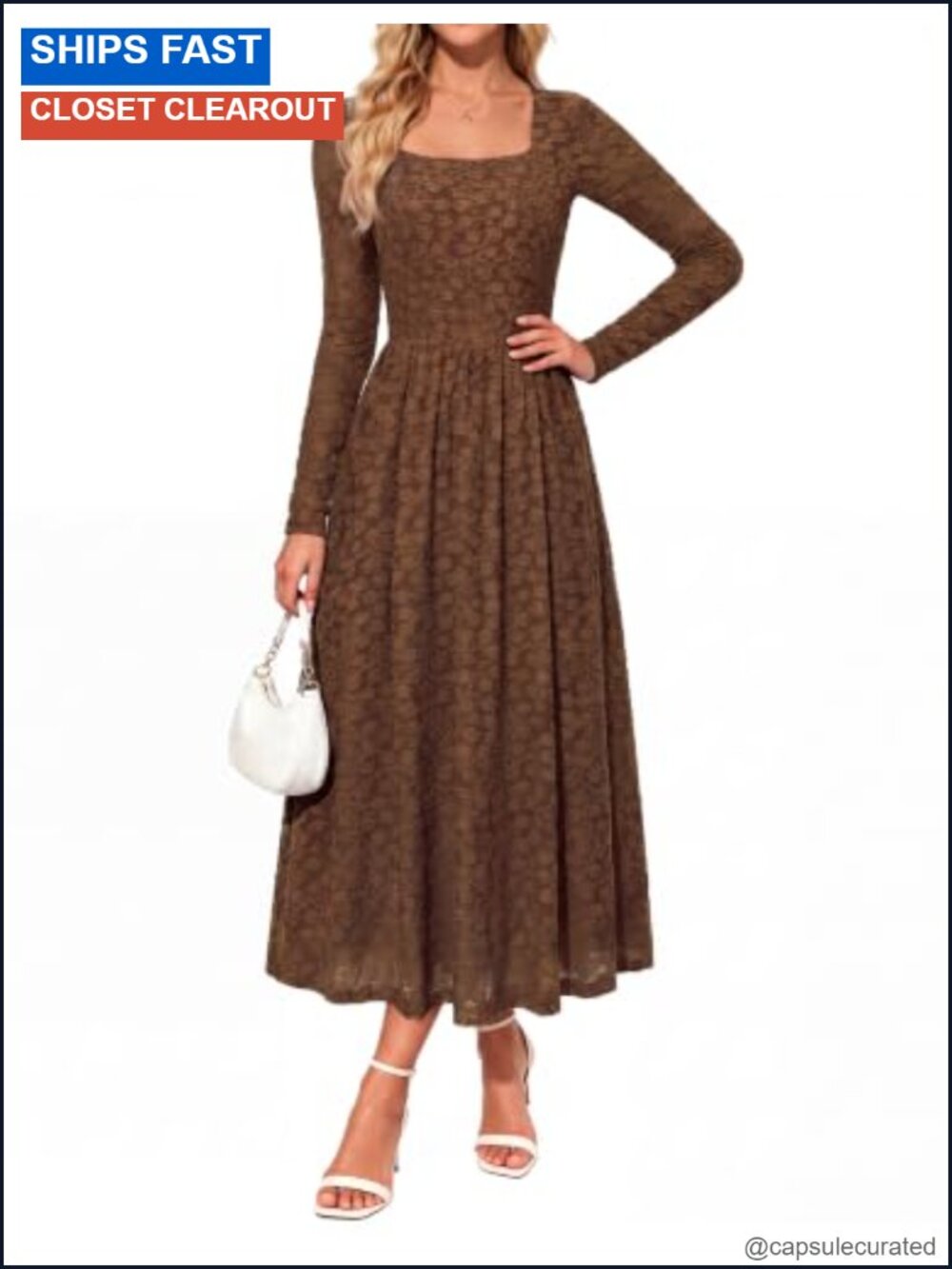 Women's Fall Wedding Guest Long Sleeve Midi Dress